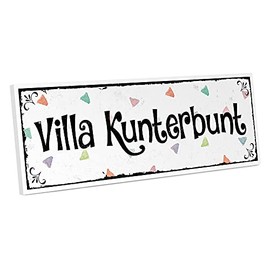 ARTFAVES® Door Sign with Saying - Villa Kunterbunt | Vintage Decorative Sign on the Theme Family/Home | Shabby Chic Sign Also as a Gift