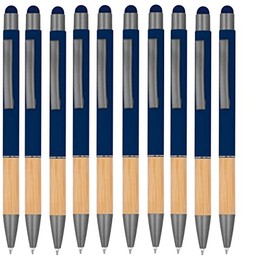 noTrash2003 10 Ergonomic Ballpoint Pens with Metal Tip and Bamboo Grip Zone and Touch Function 10 Colours Retractable Ballpoint Pen Multicoloured Blue Ink (Navy)