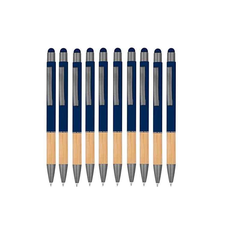 noTrash2003 10 Ergonomic Ballpoint Pens with Metal Tip and Bamboo
