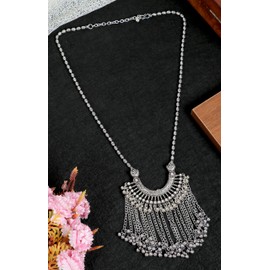 Afghani Statement Indian Silver Oxidized Ethnic Boho Tribal Tassel Chain Necklace Jewellery Women