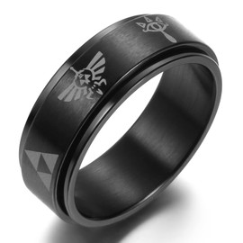 Adreamz 8mm Black Mens Spinner Legend of Zelda Rings Fidget Spinner Anxiety Rings Triforce Ring Anxiety Relief Wedding Ring 12.5