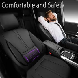 CAR PASS Nappa Leather Seat Covers Front, 3D Foam Support Water Resistant Faux PU Leather Car Seat Covers 2 Pcs, Comfort & Universal Fit for Cars SUV Truck Most Vehicles, Solid Black