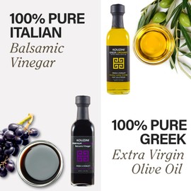 Kouzini Variety Gift Pack - Greek Extra Virgin Olive Oil and Balsamic Vinegar, 3 Balsamic Vinegars with 2 Greek Olive Oil Bottles, Great Cooking Oil Dispenser Bottle Refill, 60 ml, Pack of 5