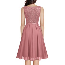 MISSMAY Women's Vintage V-Neck Sequin Formal Party A-Line Dress (X-Large, Cinnamon Pink)