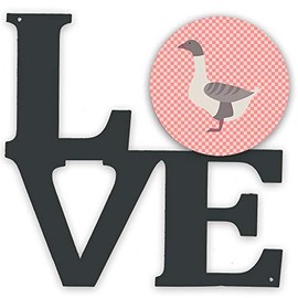 Caroline's Treasures Buff Grey Back Goose Pink Check Metal Artwork Love Wall-Decor, Multicolor
