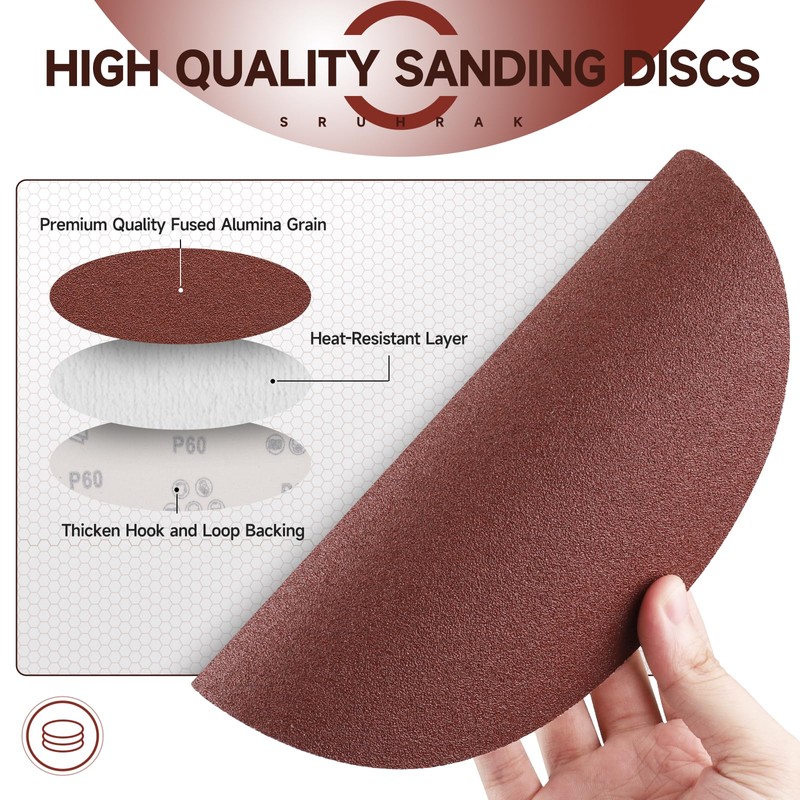 Sruhrak 30 Pcs 180mm Sanding Discs 60 Grit, 7 in