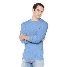 State Cashmere Men's Essential Crewneck Sweater 100% Pure Cashmere Classic Long Sleeve Pullover (Bella Blue, Large)