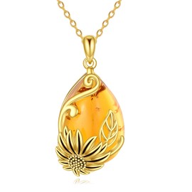 TIGER RIDER Sunflower Amber Necklace for Women Amber Lever Back Earrings Sterling Silver Jewelry Sets Gift for Birthdays Anniversaries (Sunflower Necklace)