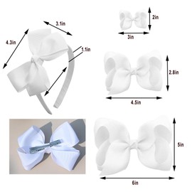 7 PCS Hair Bows for Girls Grosgrain Ribbon Hair Bow Alligator Clips Hair Accessories for Baby Girls Toddlers (7pcs-White)