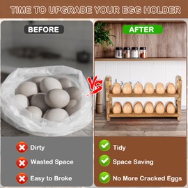 AOOHOOA Wooden Egg Holder with 4 Layers/48-Hole, Stackable Wood Egg Rack Countertop with Handle, Stores Chicken/Duck/Quail/Turkey/Easter Eggs