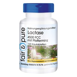 Fair & Pure Lactase Tablets, Pack of 120, Swallow Friendly, 4500 FCC with Peppermint Flavour, Dietary Supplement without Magnesium Stearate, Made in Germany
