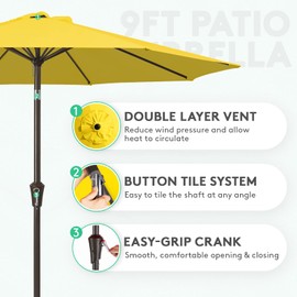 JEAREY 9FT Outdoor Patio Umbrella Outdoor Table Umbrella with Push Button Tilt and Crank, Market Umbrella 8 Sturdy Ribs UV Protection Waterproof for Garden, Deck, Backyard, Pool (Yellow)