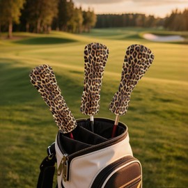Rnyleeg Golf Club Head Cover for Women Leopard Print Driver Head Covers Waterproof PU Leather Fairway Wood Headcover Golf Hybird Headcover Birthday, Universal Fit