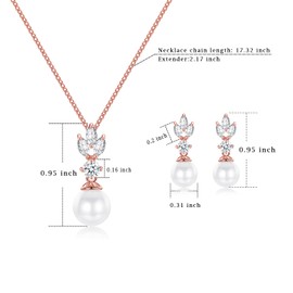 EPIRORA Bride Bridesmaid Jewellery Set for Women, Pearl Necklace Cubic Zirconia Earrings Set Wedding Promise Party Anniversary Birthday Gifts for Wife Mum Grandma, Rose Gold