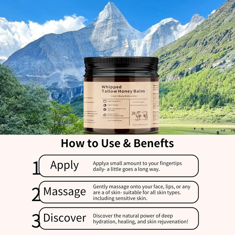 2PCS Beef Tallow Moisturiser,Beef Tallow and Honey Balm for Skin