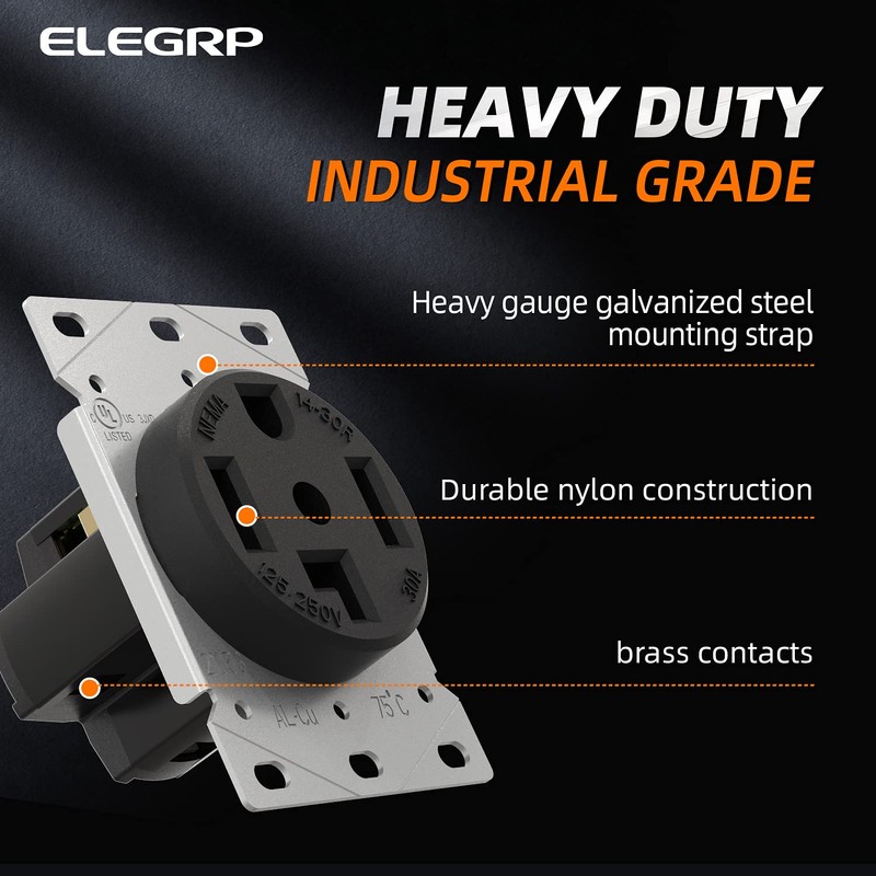 ELEGRP 30 Amps 125/250V Dryer Outlet, NEMA 14-30R Flush Mounting