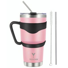 YUVONIX Stainless Steel Tumbler with Straw – Insulated Cup with Lid & Reusable Straw, Perfect for Hot & Cold Drinks. Durable and Stylish for Everyday Use. (Pink)