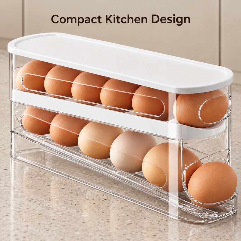 Automatic Rolling Egg Storage Box – Refrigerator Egg Organizer Rack