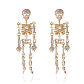 HAISWET Sparkle Skeleton Skull Earrings Clear Ab Crystal Gothic Earrings for Women Gold Color