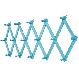 SCUNDA Beachy Coastal Wall Rack with 16 Hanging Hooks, Beach Decorations for Home, Nautical Style Wall Mounted Wood Coat Rack(Rustic Blue)