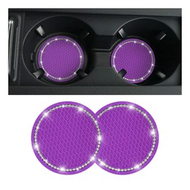 Car Cup Holder Coaster, 2 PCS Universal Bling Crystal Rhinestone Car Accessories 2.75 inch Auto Anti Slip Cup Holder Insert Mat Pad Set,Suitable for Most Car, Trucks, Vehicles Interior (Purple)
