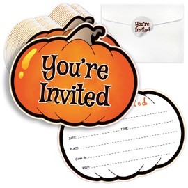 Cusrtyh Halloween Pumpkin Themed Double-Sided Shaped Fill-In Invitations card 15 Sheets with Envelopes, Halloween Thanksgiving Party Celebration Cards, for Kids Adults Holiday Event Or Birthday Party