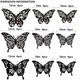 36 Pcs Black Hollow 3D Butterfly Wall Decor Removable Butterfly Wall Stickers for Party Birthday Baby Shower Bedroom Wedding Crafts Decor
