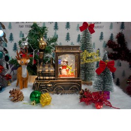 FUSPWEAO Christmas Snow Globes, Vintage Musical Christmas Snow Globe Lantern with Snowflake Projection, Lighted Christmas Train Snow Globe with Santa Water Swirling Glitter and 6H Timer, Xmas Gift