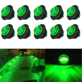 UWDESY 10 Pcs Green Waterproof Round Marine LED Lights - Utility Boat Interior & Navigation Deck Courtesy Lights for Yacht, Step, Cockpit, Bow, Stern, Fishing, Pontoon, Sailboat, Kayak