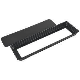 Paderno Riffelform Rechteckige Kuchenform, Antihaft-Blechkuchenform Tarteform Tiefer, Herausnehmbarer Boden, 350 x 110mm 25mm, Schwarz