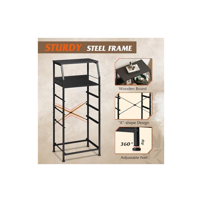 WLIVE Tall Nightstand with 4 Fabric Drawers & Open Shelf,