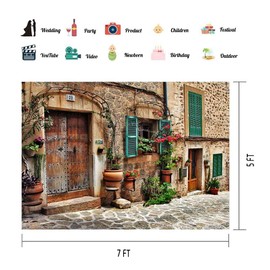 EOALOR 7(W) x5(H) FT Streets Mediterranean Towns Photography Backdrop, Flower Door Windows Wall European Travel Hiking Party Background, Photo Booth Room Studio Props 10646
