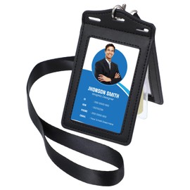 Trifold Badge Holder, Leather Badge Holder with Lanyard with 3 Card Slots Heavy Duty Id Card Holders for Nurse Teacher School Medical Law Enforcement