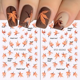 6 Sheets Fall Nail Art Stickers Decals, Thanksgiving Nail Art Accessories 3D Self Adhesive Fall Leaves Nail Decals Autumn Pumpkin Maple Leaf Nail Design DIY Manicure Decoration for Women Nail Supplies