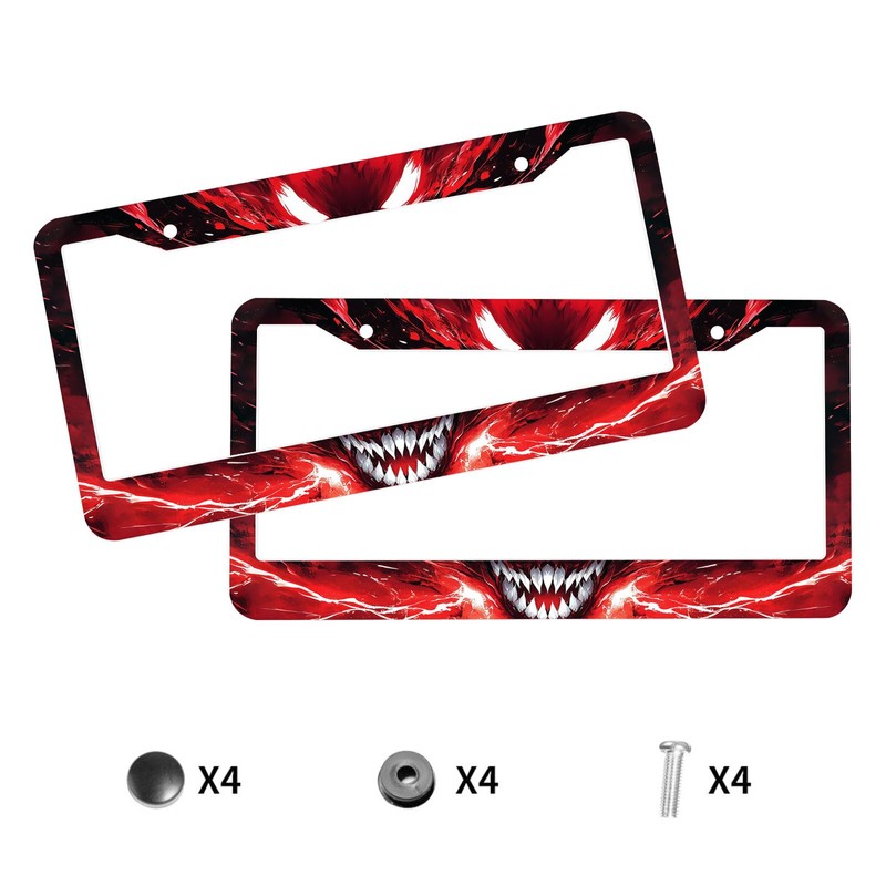 2PCS Anime License Plate Frame Red Lightning Black Cool License
