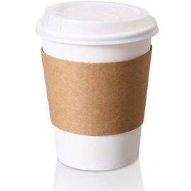KTOB [50 pack 12 oz Compostable PLA Coffee Cups with Lids and Kraft Sleeves, Eco Friendly Disposable White Paper Cups Combo for Hot Beverage