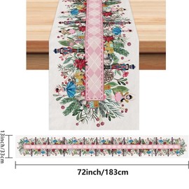 Christmas Table Runner 13x72 Inches,Nutcracker Flower Tree Winter Seasonal Burlap Pink Diamond Farmhouse Indoor Kitchen Dining Table Holiday Decoration for Home Party