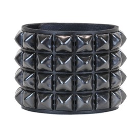 Gunmetal Studded Wide Genuine Leather Bracelet 4 Row Pyramid Stud Snap Punk Cuff