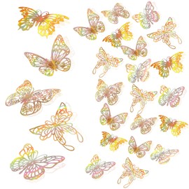TGXRZX - Decoración de mariposa 3D, 60 piezas (3 tamaños, 5 estilos), disponible para decoración de cama de niños, decoración de fondo de pared, decoraciones de boda, fiestas de cumpleaños y regalos de bricolaje (60 unidades, oro láser)