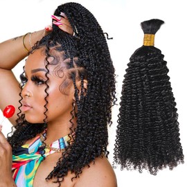 Niawigs Bulk Hair For Braiding 4B/4C Afro Kinky Curly Human Bulk Hair Crochet Hair For Black Women No Weft Braids 100 Gram Per Bundle Natural Black (4B/4C Afro Kinky Curly, 14 inches)