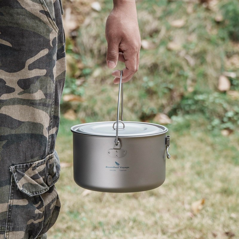 Boundless Voyage 2900ml Camping Pot Titanium Pot with Lid Folding