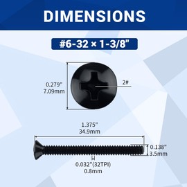 #6-32 x 1-3/8" Stainless Oval Head Machine Screws (50 pcs), 18-8 (304) Stainless Steel Phillips Drive Oval Head, Full Thread, Black Coated, Fayeploo (Screwdriver Bit Included)