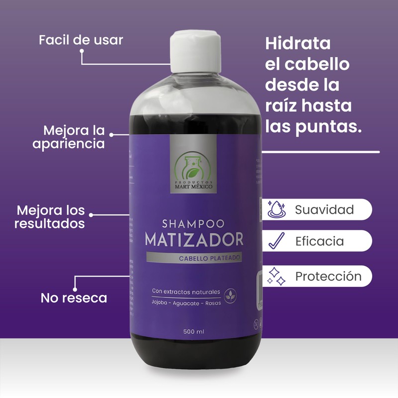 Shampoo Matizador Con Extractos Naturales Productos Mart Mexico 500 Ml