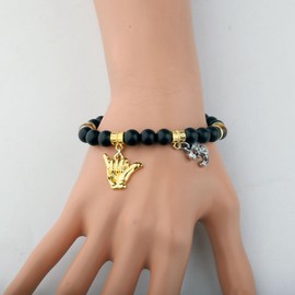 POTIY Hand Sign Beaded Bracelet Black and Gold Fraternity Gift Bracelet Sorority Jewelry Gift for Men (Hand-3)