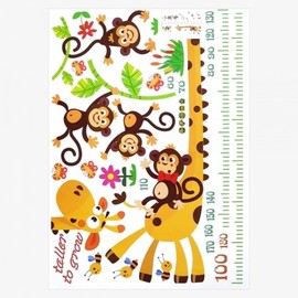 Growth Record Height Chart Wall Decal Giraffe and Monkey 3ea