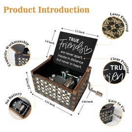 True Friends are Never Apart Wooden Music Box with Handle Thank You Gifts for Friends Vintage Hand Crank Antique Music Boxes U R My Sunshine Music Boxes for Women Gifts for Best Friends - DH393