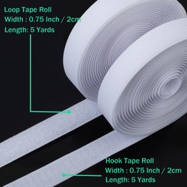 MYUREN 3/4 Inch Sew on Hook and Loop Strips | Easy to Sew | Excellent Grip | Non-Adhesive Back Nylon Fabric Fastener Strips for Clothing Sewing Crafts and DIY Projects, White, 3/4in x 5yd