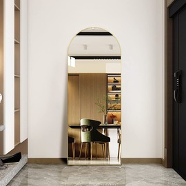 ITSRG Floor Mirror, Full Length Mirror with Stand, Arched Wall Mirror, Gold Floor Mirror Freestanding, Wall Mounted Mirror for Bedroom Living Room, Gold