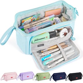 Pencil Case Pouch Large Capacity with Compartments, Pencil Case Pouch Bag with Zipper Handle for Teen Girls Boys Adults Women Men, Portable Pen Bag Stationery Organizer for Office School Travel, Blue