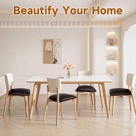 KIDOACOW Leather Dining Chair Seat Covers Set of 6, Stretch Seat Covers for Dining Chairs with Specially Designed Straps, Wipeable & Waterproof Kitchen Chair Covers for Dining Room (Dark Brown, 6Pcs)